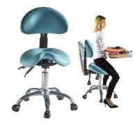 Sedia a Sella Nuovo Sgabello da Sella Regolabile Sedia da Salone con Rotelle Blu, Poltrona a Sella Idraulica per Dentista Igienista Estetista, Sgabello Ergonomico con Seduta a Sella e Schienale