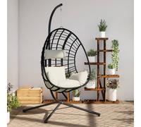 vidaXL Sedia a Uovo Sospesa con Supporto Beige in Polyrattan e Acciaio