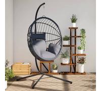 vidaXL Sedia a Uovo Sospesa con Supporto Grigio in Rattan e Acciaio