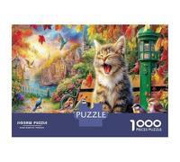 Sedia Accogliente per Gatto Puzzle da Assemblare Fai da Te Carta Premium Gatto vicino alla Cassetta della Posta e Villaggio Adatto ai Principianti Gioco Educativo 70x50cm/1000pezzi