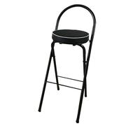 Sedia alta portatile per cucina interna/esterna - Sgabello pieghevole rotondo imbottito con schienale e poggiapiedi, altezza del bancone, nero, altezza seduta 75 cm/29,5 pollici