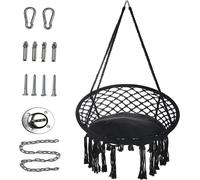 Sedia Amaca Macramè Nera Pensile da Interno e Giardino con Kit di Montaggio