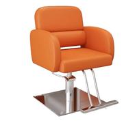 Sedia Barbiere Uomo Vintage Ergonomia Altezza Regolabile e Girevole Pelle Poltrona Parrucchiere con Base Quadrata In Acciaio Inox Argentato e Poggiapiedi(Orange)