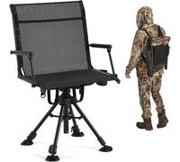 Sedia cieca da caccia girevole silenziosa a 360°, schienale in rete traspirante, altezza regolabile, sedile da terra portatile pieghevole, braccioli, gambe telescopiche, tracolla, capacità 150 kg