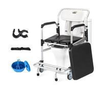 Sedia Comoda Per Anziani con Ruote,Sedia da Doccia Sedia Mobile Bagno Sedia Comoda WC rotelle in Alluminio,Sedia da Trasporto a rotelle,Sedile WC Imbottito per Pazienti Anziani (D)