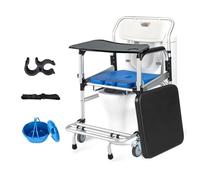 Sedia Comoda Per Anziani con Ruote,Sedia da Doccia Sedia Mobile Bagno Sedia Comoda WC rotelle in Alluminio,Sedia da Trasporto a rotelle,Sedile WC Imbottito per Pazienti Anziani (G)