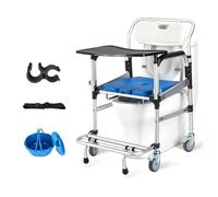 Sedia Comoda Per Anziani con Ruote,Sedia da Doccia Sedia Mobile Bagno Sedia Comoda WC rotelle in Alluminio,Sedia da Trasporto a rotelle,Sedile WC Imbottito per Pazienti Anziani (E)