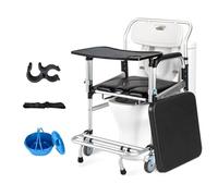 Sedia Comoda Per Anziani con Ruote,Sedia da Doccia Sedia Mobile Bagno Sedia Comoda WC rotelle in Alluminio,Sedia da Trasporto a rotelle,Sedile WC Imbottito per Pazienti Anziani (H)