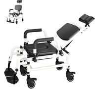 Sedia Comoda per WC Sedia da Doccia con Ruote Sedile Imbottito e Freni Sedia a rotelle reclinabile con Funzione di inclinazione Secchio per WC e Piano d'appoggio