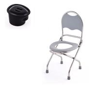 Sedia Comoda WC per Anziani, comodino con secchio rimovibile e ausilio per i piedi antiscivolo, sedia da toilette pieghevole per anziani, telaio per sedile da toilette portatile(Gray)