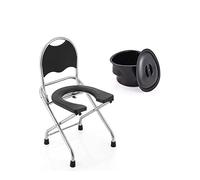 Sedia Comoda WC per Anziani, comodino con secchio rimovibile e ausilio per i piedi antiscivolo, sedia da toilette pieghevole per anziani, telaio per sedile da toilette portatile(Black)