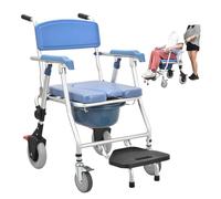 Sedia Comoda WC per Anziani con Rotelle, Sedia Doccia e WC con Ruote Pieghevole Blu, Sedile Morbido Antiscivolo con Secchio Rimovibile, Portata 150kg, Facile da Spostare