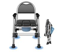 Sedia Comoda WC per Anziani, Sedia WC Pieghevole con Braccioli, Water Portatile per Adulti, Cesso Portatile Con secchio igienico e cuscino imbottito, Sedia da Doccia Disabili, (TY-0312)