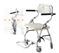 Sedia con Ruote per Doccia Disabile, Sedia da Bagno per Anziani con Ruote e Freno, Sgabello da Doccia Pieghevole per Anziani Gestante, Carico: 120kg, Poggiapiedi+Bracciolo Pieghevoli