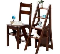 Sedia Con Scala Pieghevole 3 In 1 In Legno Massello, Sgabello Convertibile E Mensola Esposizione, Scala Multifunzionale A 4 Livelli, Doppio Scopo Per La Casa, Cucina, Biblioteca, Cap(Colore:A)