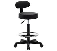 Sedia da Bar con rotelle Sgabelli Alti girevoli da Laboratorio di Bellezza Moderna da Ufficio con Schienale in PU, poggiapiedi e Ruote, Regolabile 63-83 cm:Nero