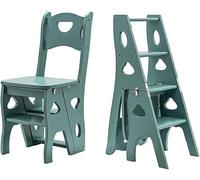 Sedia Da Biblioteca Pieghevole In Legno A 4 Gradini Con Sedile, Ripiano Per Scala Portatile Leggero, Sgabello Multifunzionale, Espositore Per Scalette Per Cucina Domestica Di Ufficio(Color:Verde)