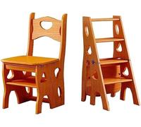 Sedia Da Biblioteca Pieghevole In Legno A 4 Gradini Con Sedile, Ripiano Per Scala Portatile Leggero, Sgabello Multifunzionale, Espositore Per Scalette Per Cucina Domestica Di Ufficio(Color:Noce)