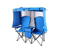 Sedia Da Campeggio Doppia con Tettuccio, Sedia Pieghevole Portatile Da Esterno con Portabicchieri, Tasca Laterale, Sedia Da Spiaggia Oversize con Tettuccio Ombreggiante per Giardino, Terrazza(Blue)