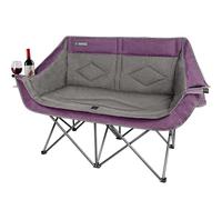 Sedia da campeggio doppia oversize resistente per 2 persone, pieghevole, per adulti, portatile, per esterni, con seduta imbottita, per pesca, sport e patio, supporta 226,8 kg, viola