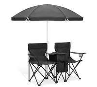 Sedia Da Campeggio Doppia Portatile con Ombrellone Divano Pieghevole Da Picnic con Borsa per Il Trasporto, Tasca Laterale, Portabicchieri, Sedia Da Spiaggia per Picnic, Pesca, Spiaggia(Schwarz)
