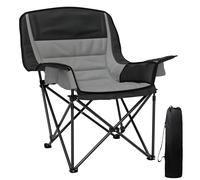 Sedia da Campeggio Pieghevole 99x71x103 cm con 2 Portabicchieri e Tasche Laterali Grigio e Nero