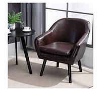 Sedia da club moderna con gambe in legno massello, poltrona metà secolo con schienale e schienale - Sedia in pelle per soggiorno, camera da letto, ufficio