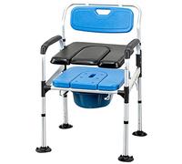 Sedia da comodino 3 in 1, 6 marce regolabili in altezza Sedile WC con telaio in lega di alluminio e secchio rimovibile da 6 litri, Sedia da doccia per la cura della casa per Anziani, Disabili