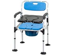 Sedia da comodino 3 in 1, 6 marce regolabili in altezza Sedile WC con telaio in lega di alluminio e secchio rimovibile da 6 litri, Sedia da doccia per la cura della casa per Anziani, Disabili