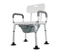 Sedia da Comodo Comoda Wc In Alluminio,Sgabello Doccia Bagno per Aziani e Disabili,Rialzo WC Water Supporto per Water Sedile per Doccia con Braccioli,Schienale e Secchio per WC per Anziani