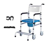 Sedia da Comodo con Rotelle,Sedia da Toilette Altezza Regolabile,Sedia Comoda WC con Poggiapiedi Pieghevole per Anziani,Sedia da Doccia con Ruote per Anziani,Carrozzina Doccia per Disabili con WC(A)