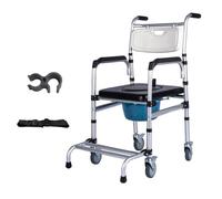 Sedia da Comodo con Rotelle,Sedia da Toilette Altezza Regolabile,Sedia Comoda WC con Poggiapiedi Pieghevole per Anziani,Sedia da Doccia con Ruote per Anziani,Carrozzina Doccia per Disabili con WC(B)