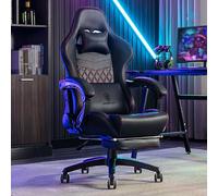 Sedia da computer con schienale alto in similpelle Ergonomica Sedia da ufficio Supporto lombare Con poggiapiedi Funzione di inclinazione laterale(Black)
