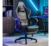 Sedia da computer con schienale alto in similpelle Ergonomica Sedia da ufficio Supporto lombare Con poggiapiedi Funzione di inclinazione laterale(Grey)
