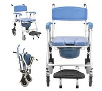 Sedia da doccia con braccioli e ruote, sedia WC 4 in 1 con secchio rimovibile, portata 150 kg