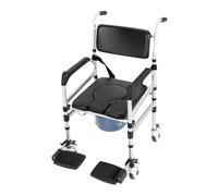 Sedia da doccia con ruote, 46 - 54 cm, altezza regolabile, pieghevole, capacità di carico 160 kg, per anziani, sedia a rotelle con WC, secchio rimovibile
