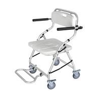 Sedia da doccia con ruote, sgabello da doccia con braccioli ribaltabili e 2 ruote frenate sul retro, sedia da toilette pieghevole per viaggi facili, comodino mobile per anziani e disabili, colore