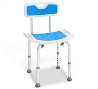 BAKAJI Sgabello da Doccia con Schienale per Anziani, Disabili e Persone con Mobilità Ridotta, Struttura in Alluminio Antiscivolo, Sedia Fori di Drenaggio e Altezza Regolabile, Carico max. 130kg