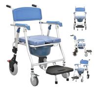 Sedia da doccia pieghevole con ruote, design 3 in 1, per anziani e disabili, impermeabile e portatile, aiuto per il bagno