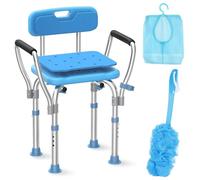Sedia da doccia resistente con braccioli e schienale, sedile da doccia in acciaio inox aggiornato da 204 kg, per doccia interna, sgabello antiscivolo regolabile per vasca da bagno, sedia da bagno