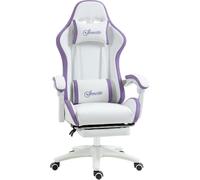 Sedia da Gaming Altezza Regolabile e Schienale Reclinabile Bianco/Viola DecHome