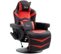 Sedia da Gaming Massaggiante Poggiapiedi Cuscino Finta Pelle Nero/Rosso DecHome