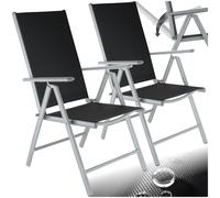 TecTake® Set Sedie da Giardino, Sedie Sala da Pranzo 2 Pezzi per Esterno con Braccioli, Set Sedie Pieghevole, Reclinabile, Schienale Regolabile in 7 Posizioni - Nero/Argento