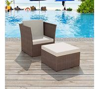 Sedia da Giardino con Poggiapiedi in Polyrattan Marrone, Set Lounge Chair with Footrest for Outdoor Patio Garden, Comfortable Rattan Furniture with Removable Cushions, Weather-Resistant Steel Frame
