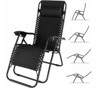 BAKAJI Sedia gravità Zero Sdraio da Giardino Poltrona Relax Pieghevole Salvaspazio Tubolari Acciaio 22mm Reclinabile Tessuto in Oxford, Mare Spiaggia Piscina Arredo Esterno (NERO)