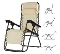 BAKAJI Sedia gravità Zero Sdraio da Giardino Poltrona Relax Pieghevole Salvaspazio Tubolari Acciaio 22mm Reclinabile Tessuto in Texilene Traspirante, Mare Spiaggia Piscina Arredo Esterno (Beige)
