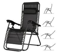 BAKAJI Sedia gravità Zero Sdraio da Giardino Poltrona Relax Pieghevole Salvaspazio Tubolari Acciaio 22mm Reclinabile Tessuto in Texilene Traspirante, Mare Spiaggia Piscina Arredo Esterno (Nero)