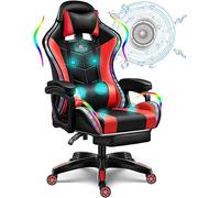 Sedia da gioco con altoparlanti Video Game Chair Audio ergonomica LED Racing Office per computer Sedia da scrivania reclinabile girevole regolabile con poggiatesta e cuscino lombare,Rosso