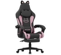 Sedia da gioco ergonomica con orecchie di gatto, supporto lombare massaggiante e poggiapiedi - Rosa e nero - Nouvo
