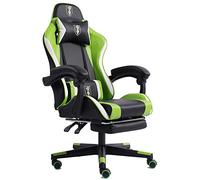 Sedia da gioco in design racing con braccioli imbottiti flessibili, ergonomica, per PC, effetto pelle, con poggiapiedi estraibile e cuscino di supporto extra, colore: nero/verde/bianco